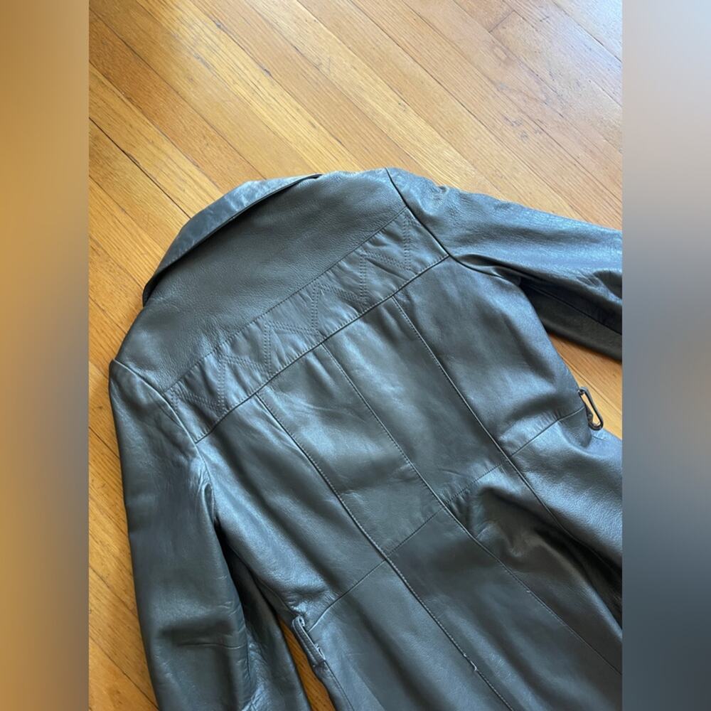 70s Vintage 24K Dani Di Modes Grey Leather Trench Coat - Picture 12 of 12